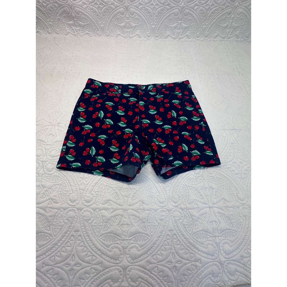 St Johns Bay Womens Navy Blue Cherry Print Chino Shorts Size 10 5 Inch Inseam